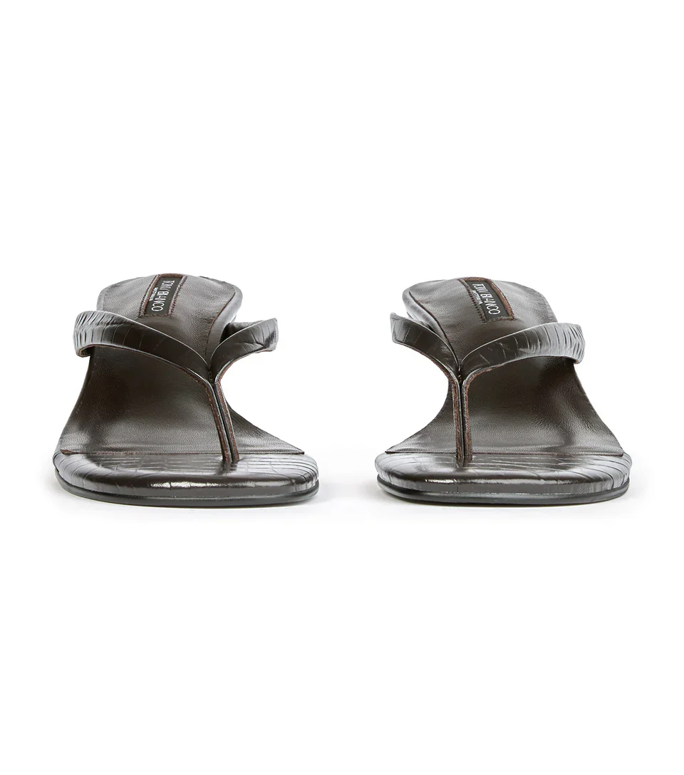 TONY BIANCO EDGY LOW WEDGE THONG CHOCOLATE CROC - Image 3