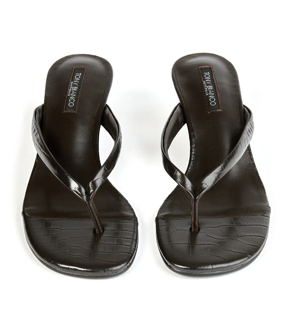 TONY BIANCO EDGY LOW WEDGE THONG CHOCOLATE CROC - Image 4