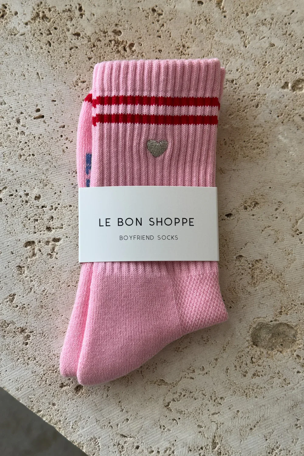 LE BON SHOPPE EMBROIDERED BOYFRIEND SOCKS ARMOUR PINK HEART - Image 2