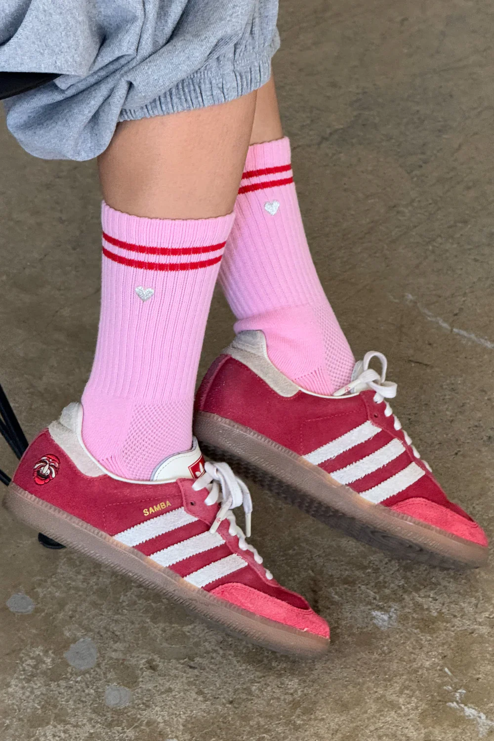 LE BON SHOPPE EMBROIDERED BOYFRIEND SOCKS ARMOUR PINK HEART - Image 3