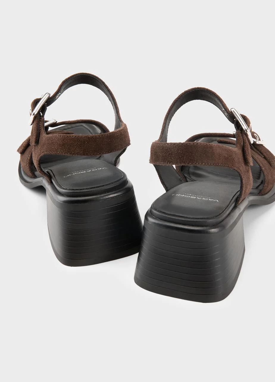VAGABOND INES SANDAL FRONT BUCKLE BROWN SUEDE - Image 2