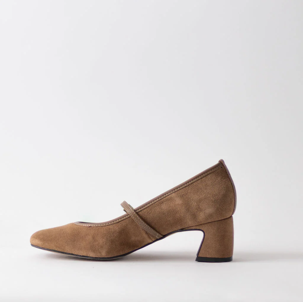 ANGEL ALACRON JACQUELINE MJ BASKET CAMEL SUEDE HEELS - Image 3