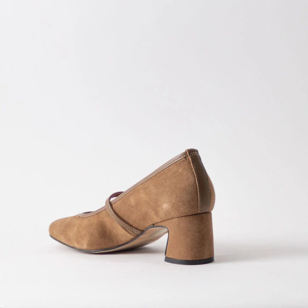 ANGEL ALACRON JACQUELINE MJ BASKET CAMEL SUEDE HEELS - Image 4