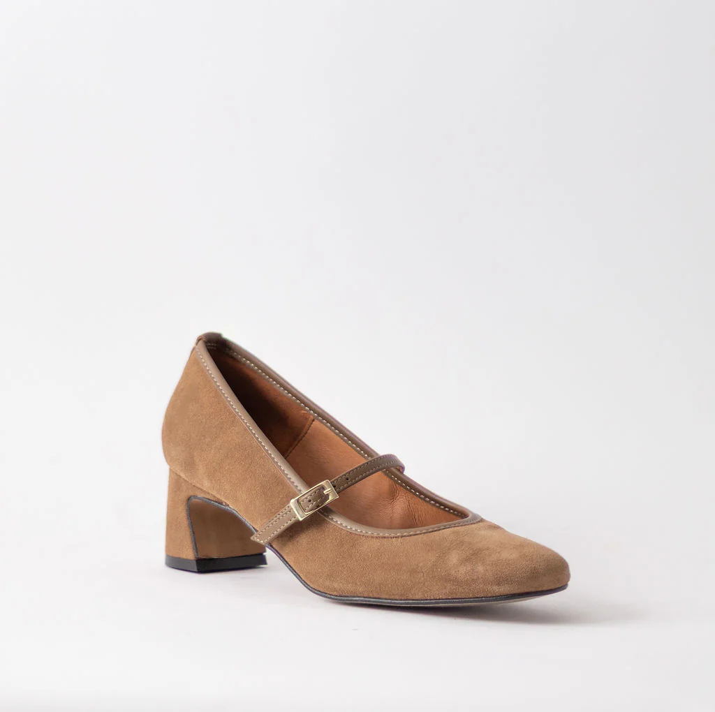 ANGEL ALACRON JACQUELINE MJ BASKET CAMEL SUEDE HEELS - Image 5