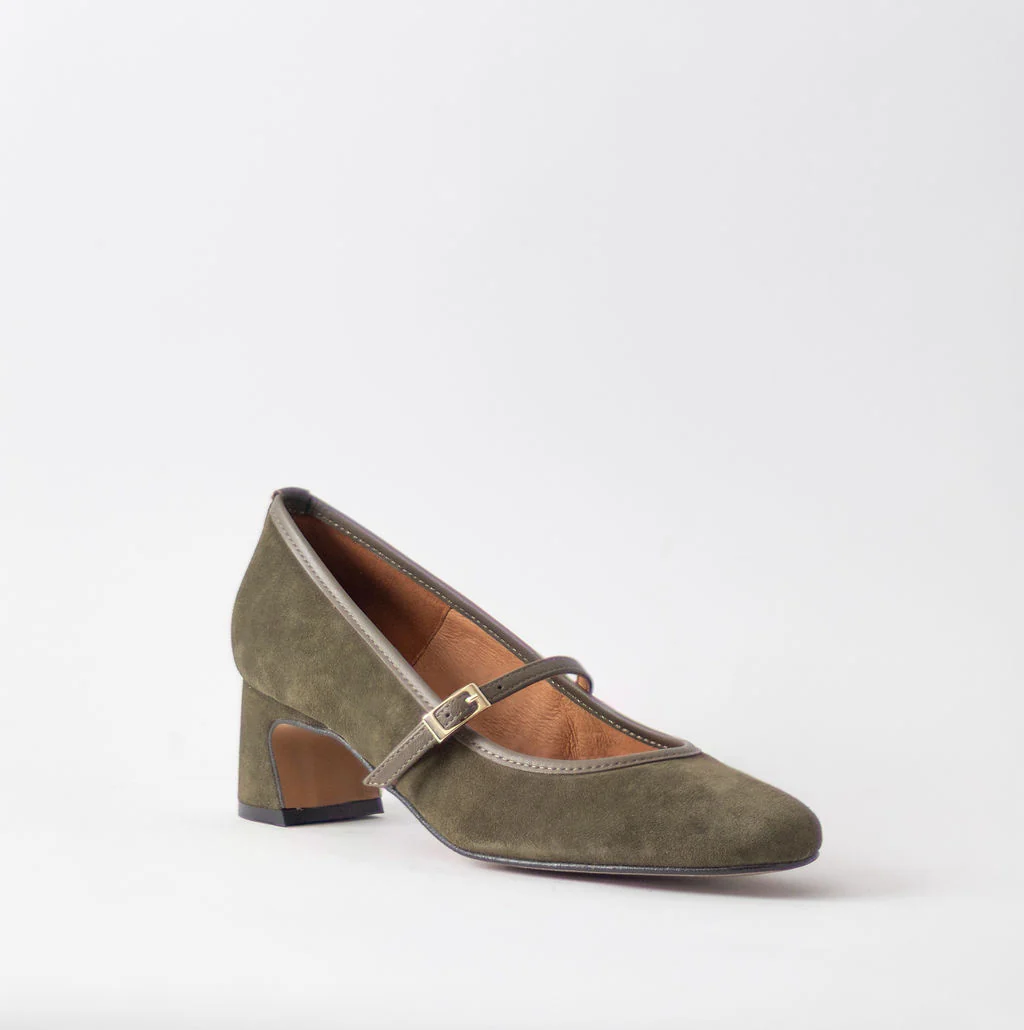 ANGEL ALACRON JAQUELINE MJ DARK GREEN SUEDE HEELS - Image 3