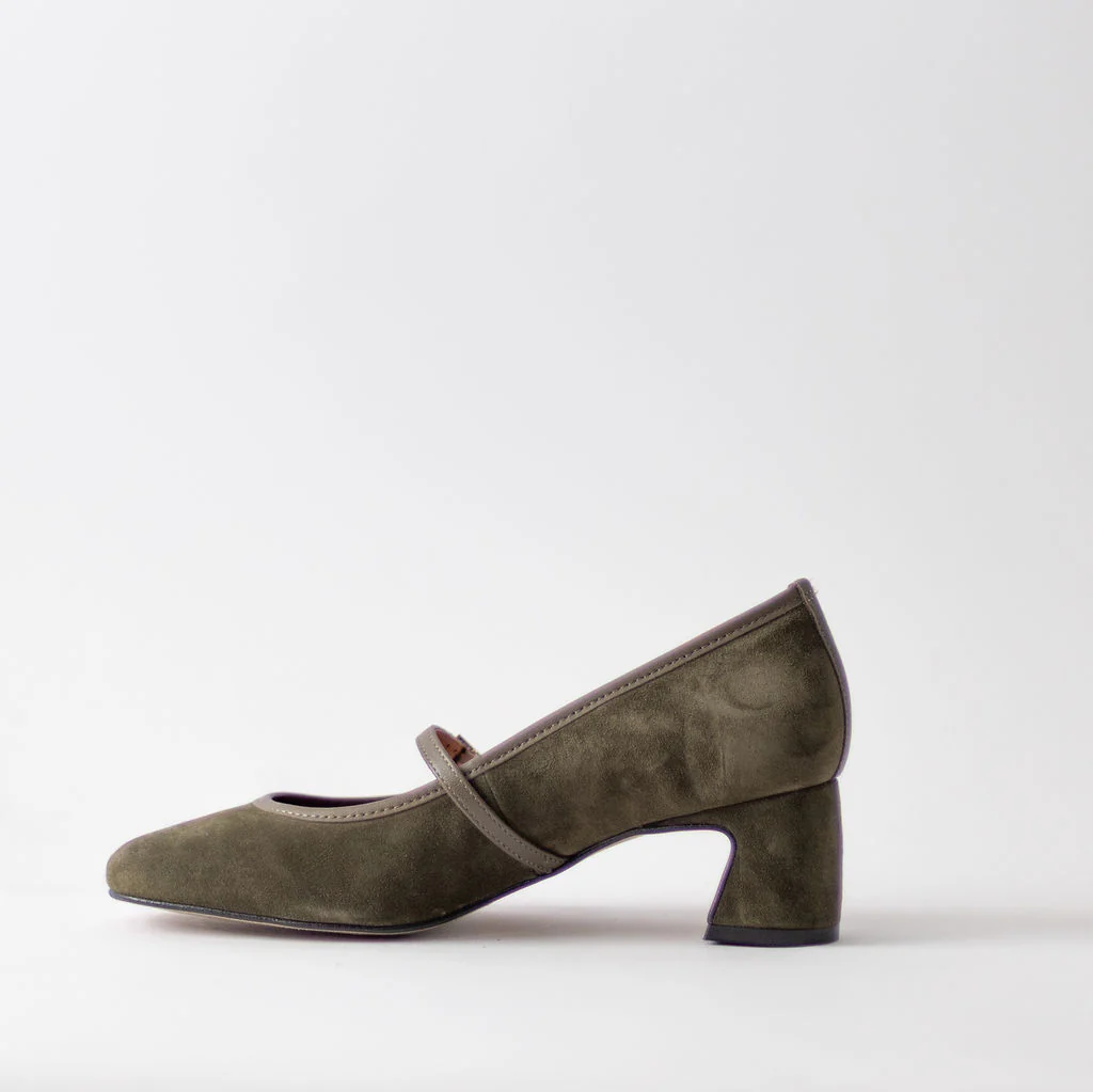 ANGEL ALACRON JAQUELINE MJ DARK GREEN SUEDE HEELS - Image 5