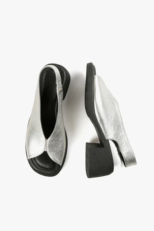ALL BLACK FOOTWEAR OT LADY SLING BACK SANDALS SILVER - Image 4