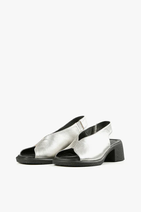 ALL BLACK FOOTWEAR OT LADY SLING BACK SANDALS SILVER - Image 5