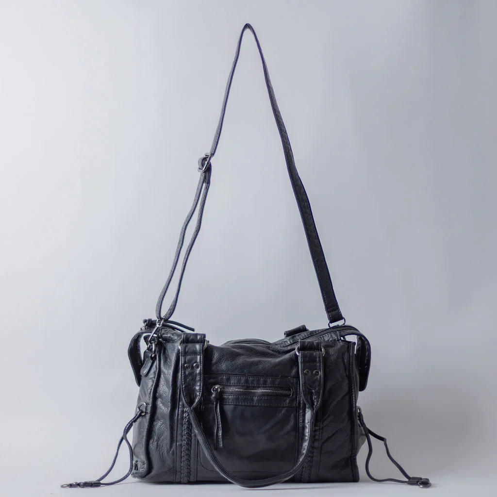 WASHED LARGE SATCHEL-BLACK - Image 3