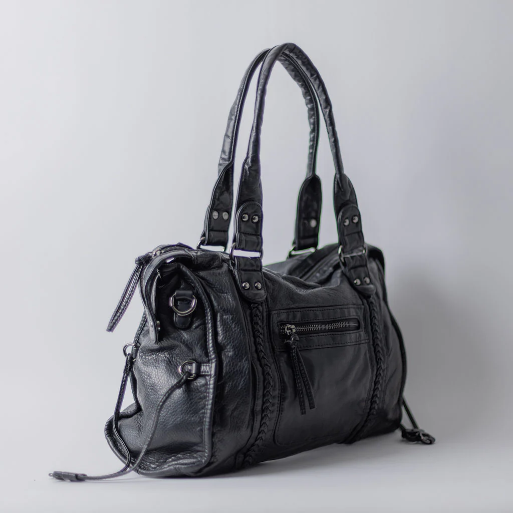 WASHED LARGE SATCHEL-BLACK - Image 4