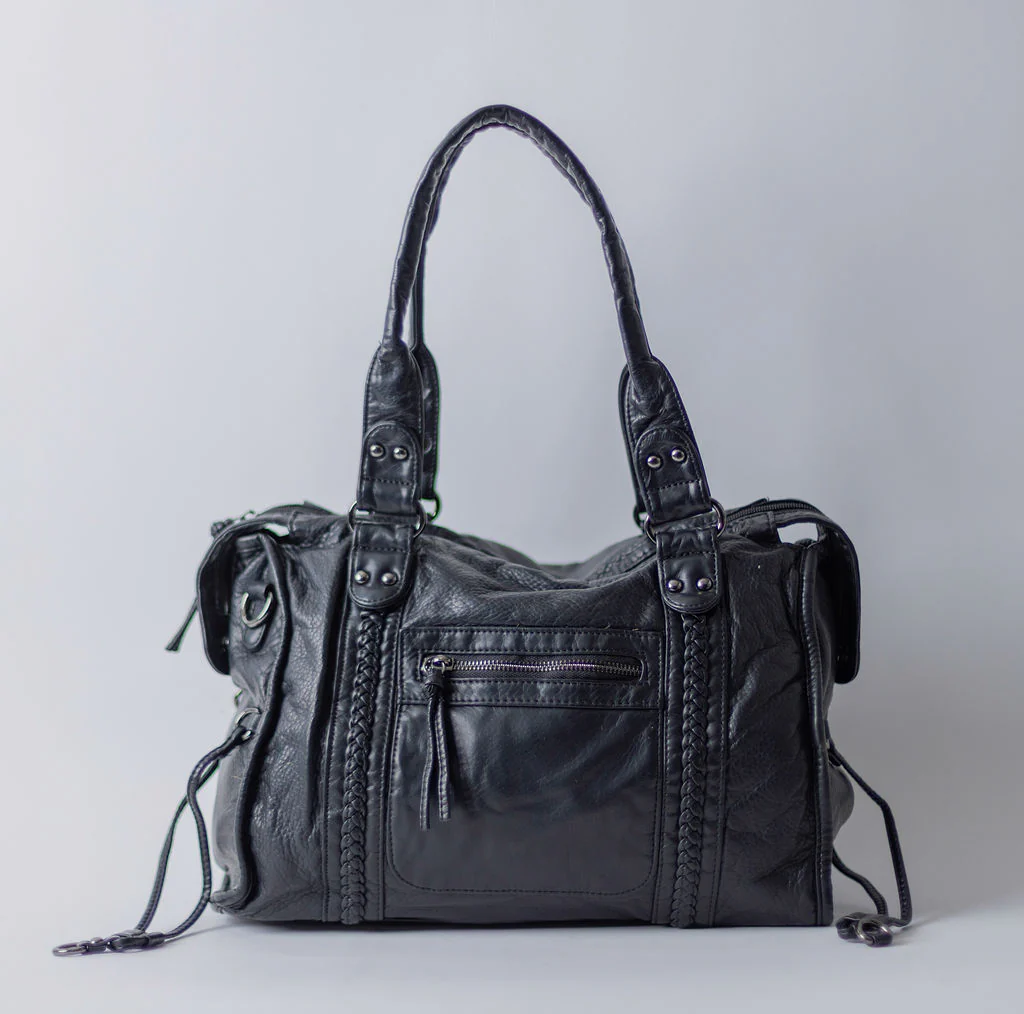 WASHED LARGE SATCHEL-BLACK - Image 5